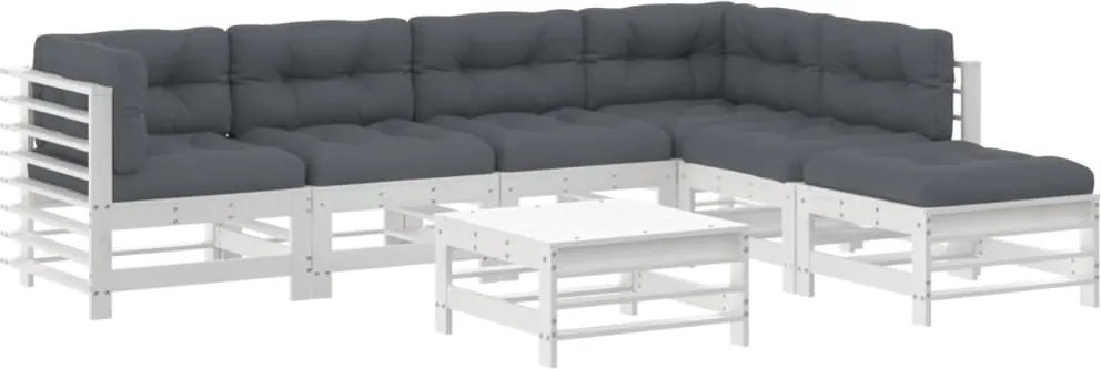 vidaXL 7 részes fehér tömör fa kerti ülőgarnitúra párnával