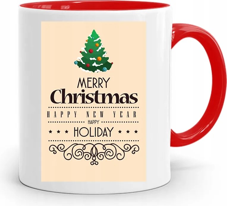 Piros Karácsonyi Bögre Mikulás Karácsonyfa Alá, fényképes nyomattal