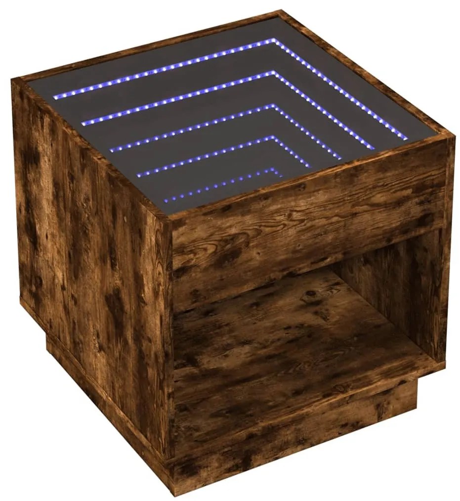 Füstös tölgy végtelen hatású LED-es éjjeliszekrény 50x50x50 cm