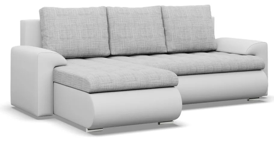 Tokio sarokkanapé, 2 ágyneműtartóval, fonott + műbőr, baloldali, szürke - fehér