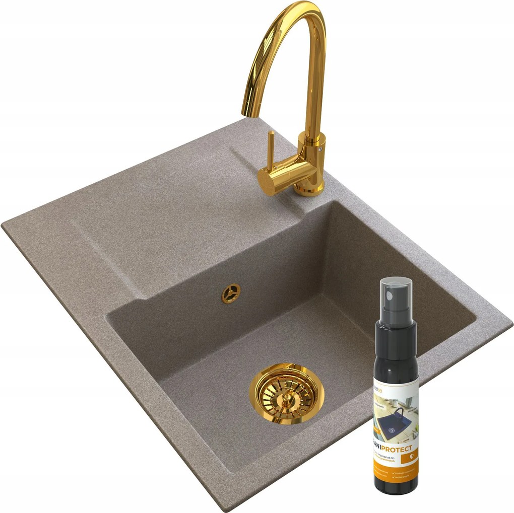 Gránit Mosogató Konyhai Felső Csaptelep Arany