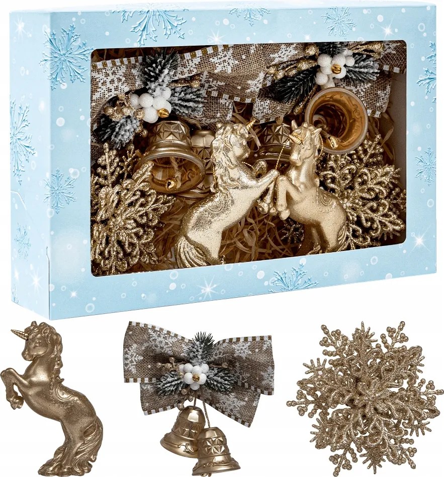 Arany karácsonyfadísz szett Karácsonyi csengettyű unikornis csillag