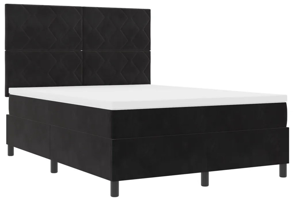 Boxspring Ágy Matraccal Fekete 140x190 cm Bársonyos