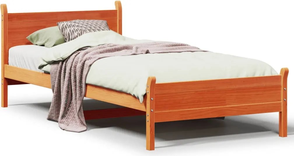 vidaXL viaszbarna tömör fenyőfa ágy matrac nélkül 90 x 200 cm
