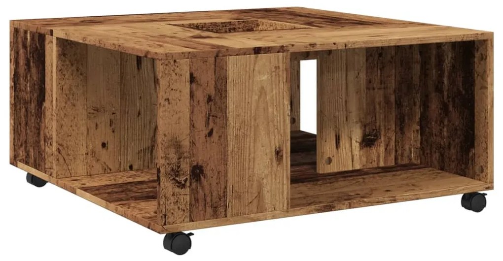 Antik fa színű szerelt fa dohányzóasztal 80 x 80 x 40 cm