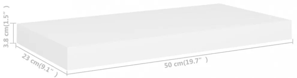 2 db fehér MDF lebegő fali polc 50 x 23 x 3,8 cm