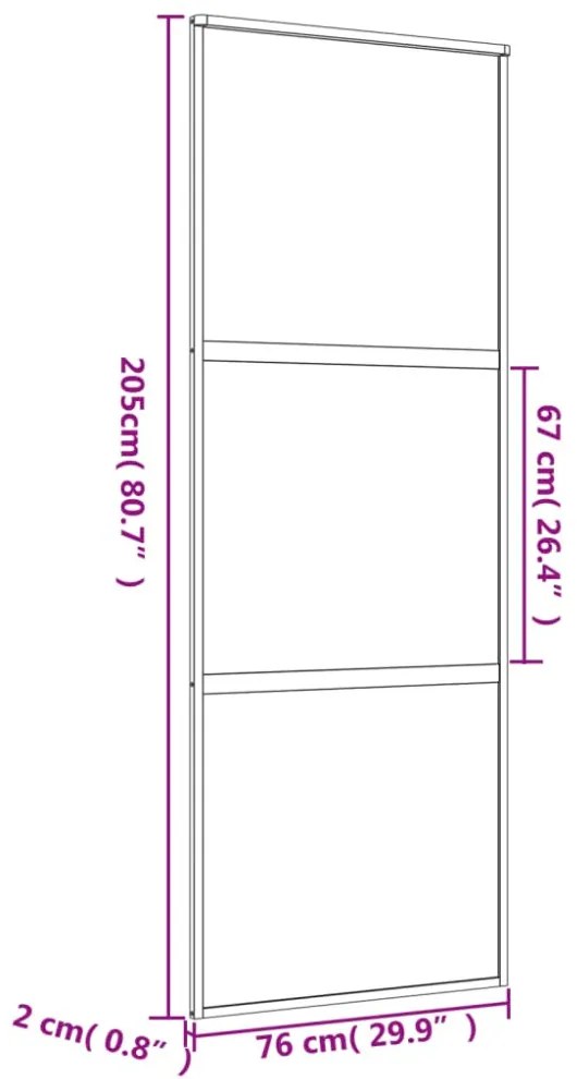 aranyszínű átlátszó ESG üveg és alumínium tolóajtó 76 x 205 cm