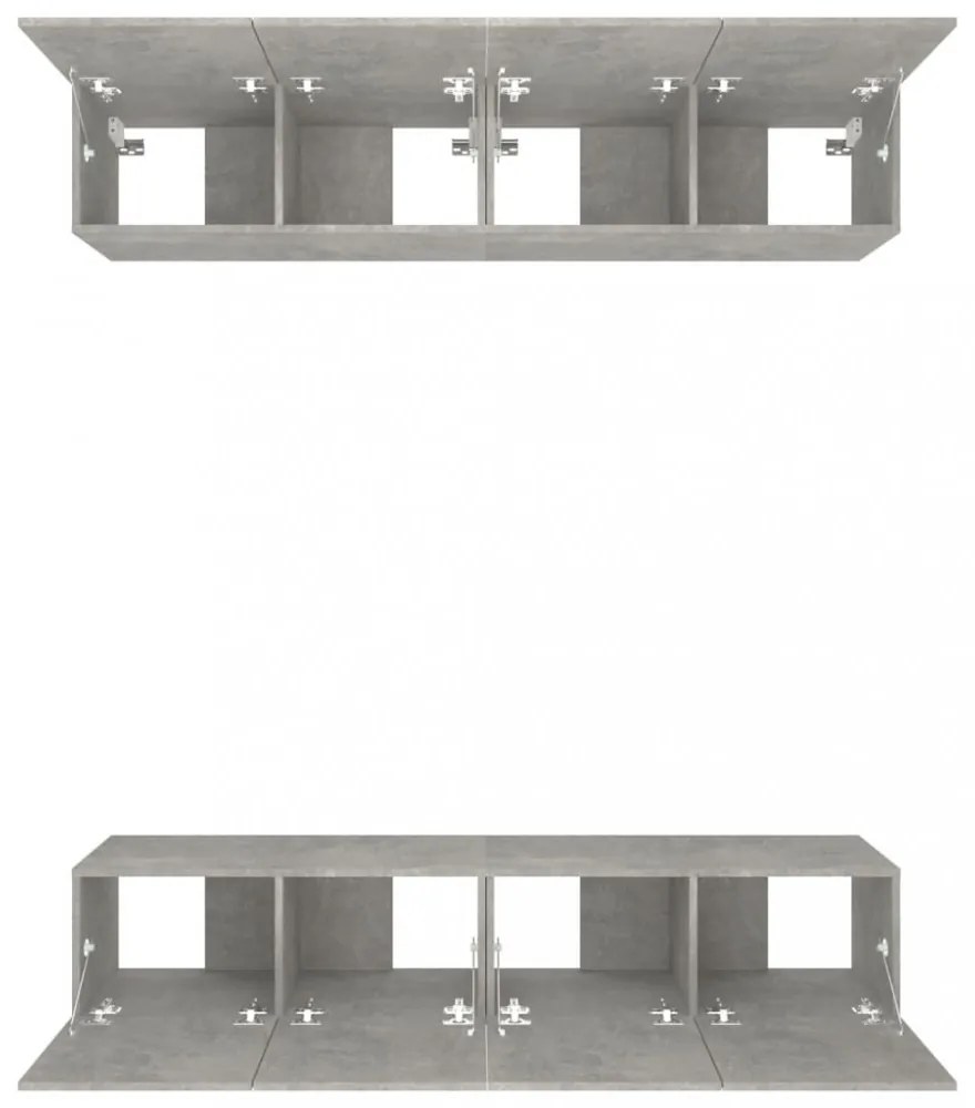 vidaXL4 db betonszürke szerelt fa fali TV-szekrény 80 x 30 x 30 cm