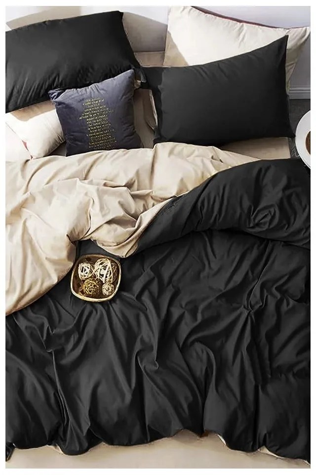 Fekete-krémszínű kétszemélyes-hosszabbított pamut ágyneműhuzat lepedővel 200x220 cm – Mila Home