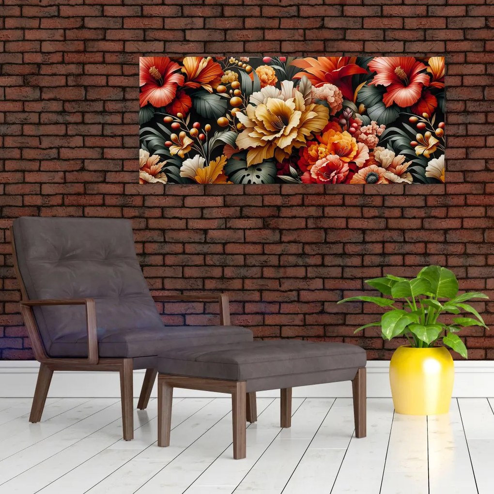 Kép - Narancs-vörös virágok (120x50 cm)
