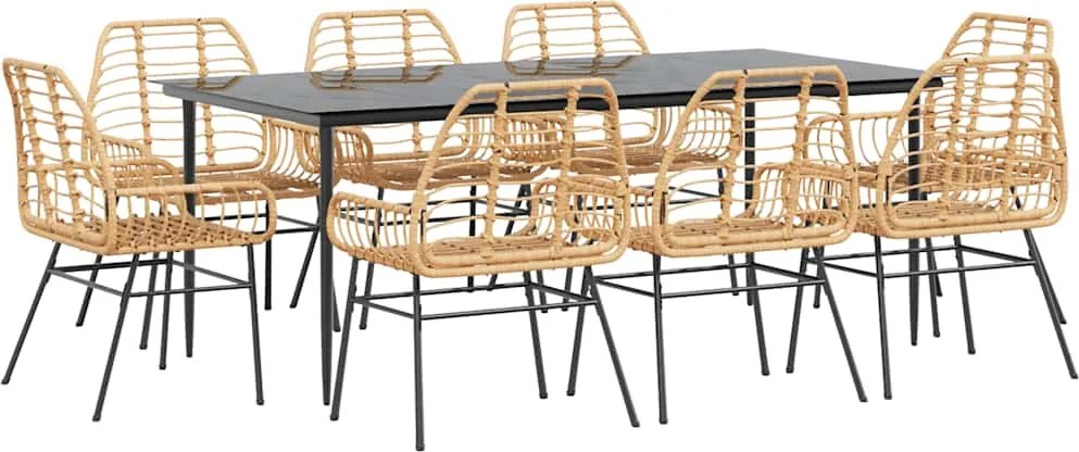 vidaXL 9 észes barna polyrattan üveg kerti étkezőgarnitúra