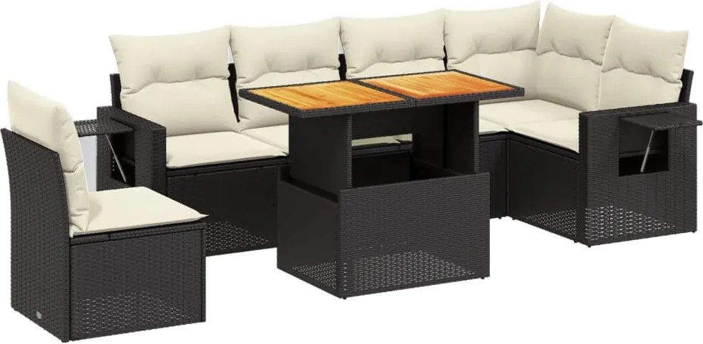 vidaXL 7 részes fekete polyrattan kerti ülőgarnitúra párnával