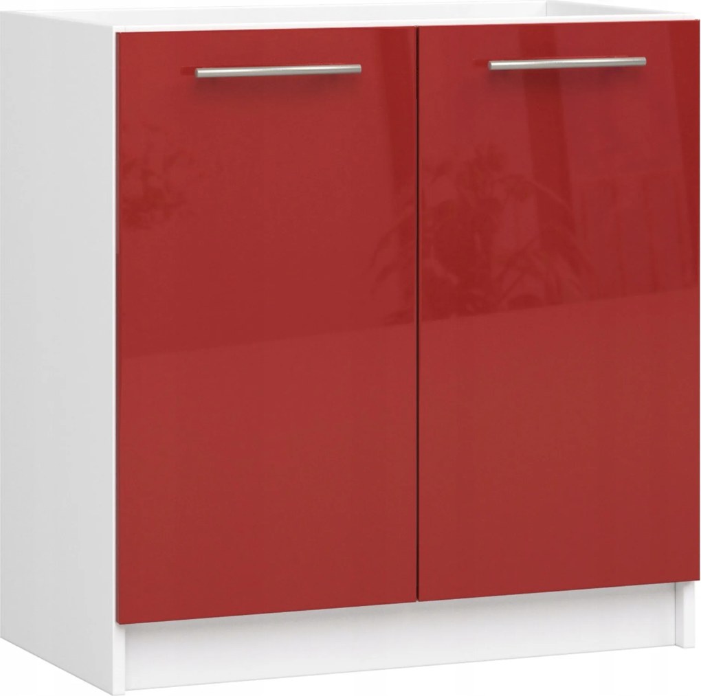 Konyhaszekrény Mosogató Alá Olíva S 80cm Fehér-piros Fényes Akd