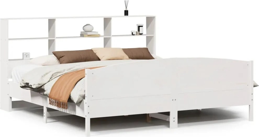 vidaXL fehér tömör fenyőfa könyvespolcos ágy matrac nélkül 180x200 cm