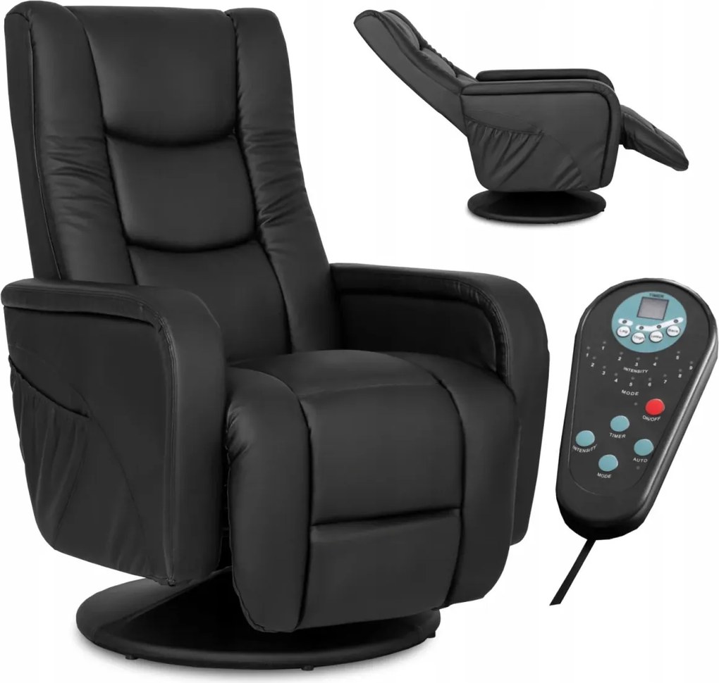 Forgó masszázsfotel fekete ökobőr, SPIKE