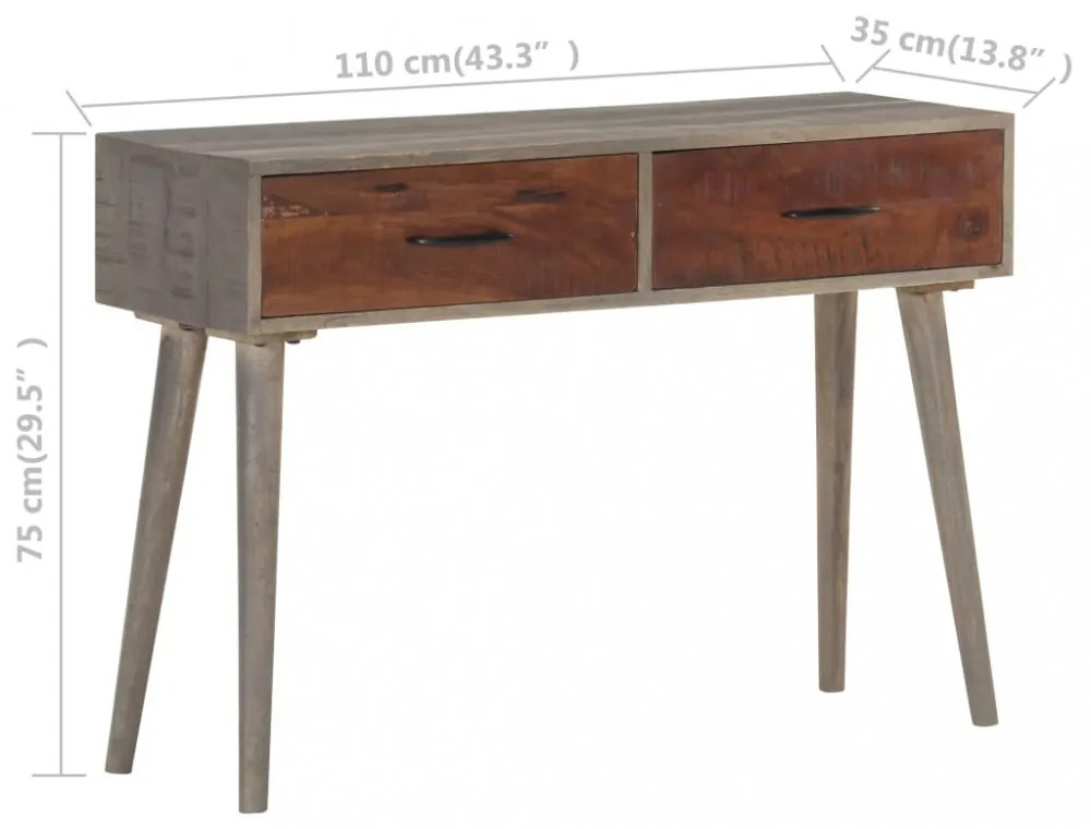 szürke tömör nyers mangófa tálalóasztal 110 x 35 x 75 cm