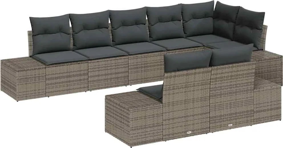vidaXL Kerti Kanapé Szett tárolóval 8 pcs Szürke Poli rattan