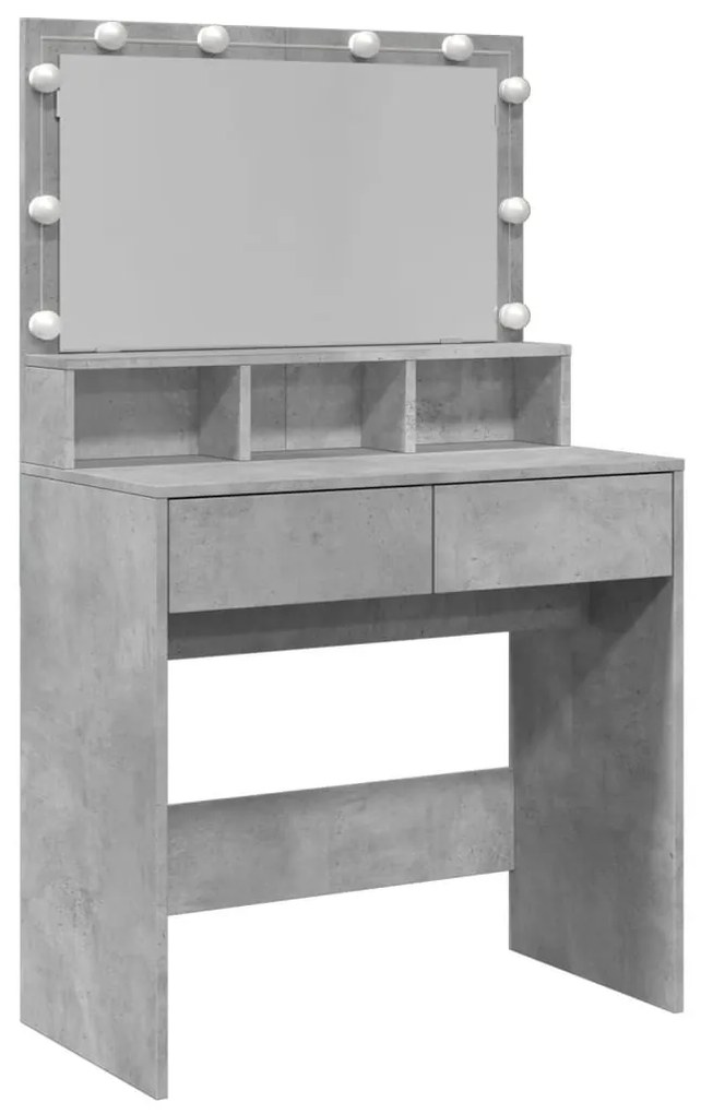 betonszürke fésülködőasztal LED-del 80 x 41 x 134,5 cm