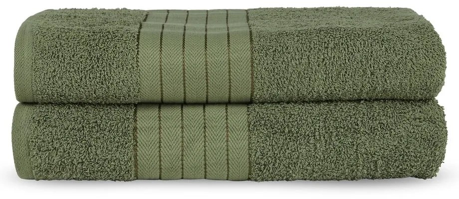 Sötétzöld frottír pamut fürdőlepedő szett 2 db-os 70x140 cm – Good Morning