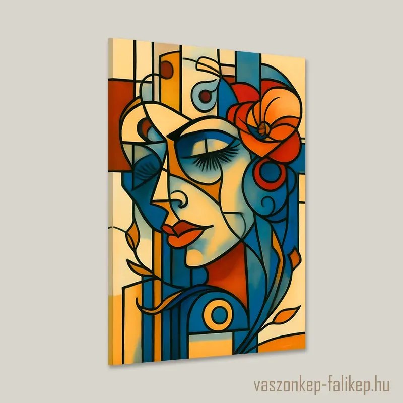 Kubista női portré virágmotívummal falikép – Vibráló elegancia 40x60cm
