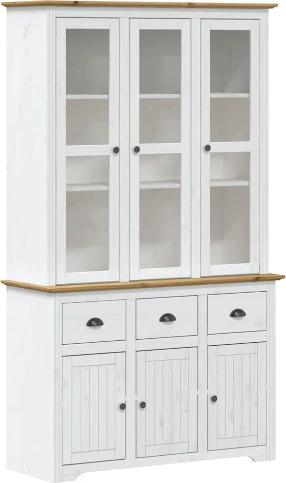 vidaXL BODO fehér-barna tömör fenyőfa magasszekrény 115,5x43x200,5 cm