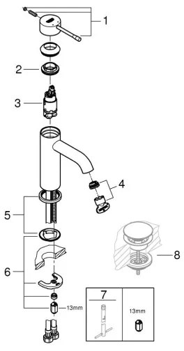 GROHE 23590GL1 - ESSENCE mosdócsaptelep DN 15, S méret, arany