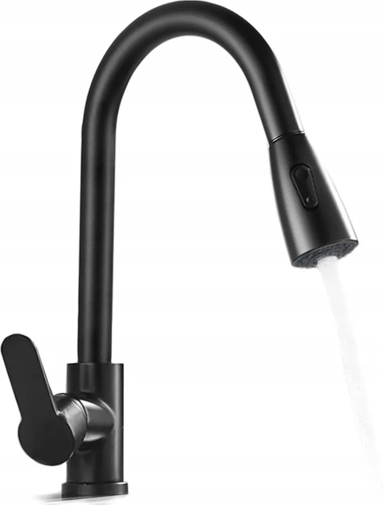 Magas Fekete Konyhai Csaptelep Kihúzható Kifolyócsővel 2 Zuhanyzási Mód Csaptelep