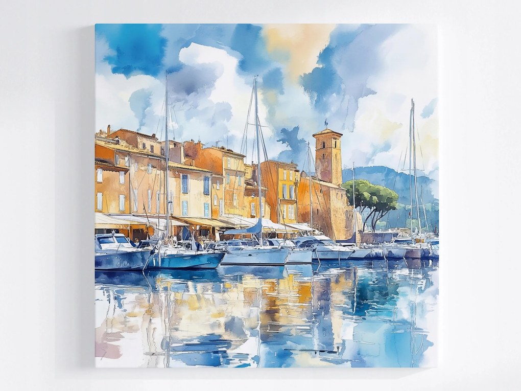 Canvas Vászonkép Azúrkék Tengerpart Saint Tropez Marina Jachtok 80x80