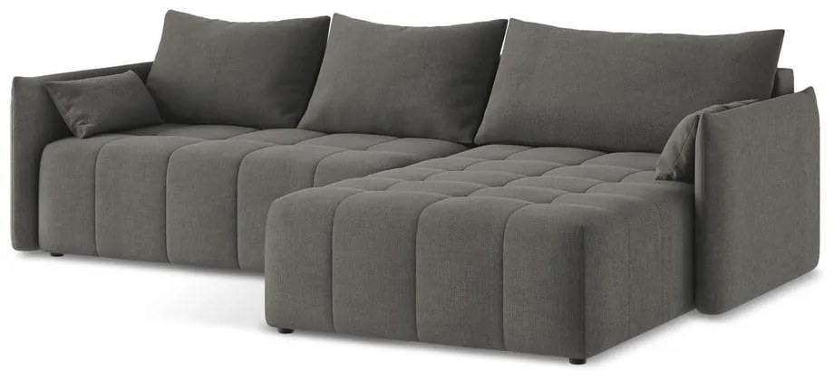 Sötétszürke kinyitható-tárolóhelyes sarokkanapé (jobb oldali-heverő résszel) Moku – Makamii