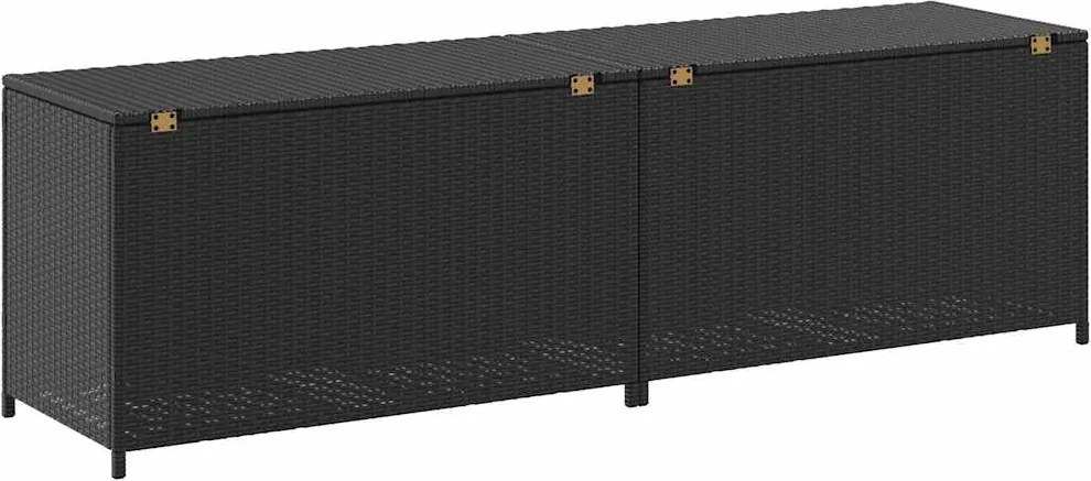 Fekete Polyrattan Kerti Tárolóláda 200 X 50 X 60 Cm