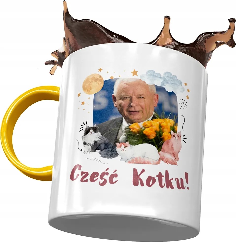 Sárga bögre Jaroslaw Kaczynski Politikusok Ajándék Nyomtatott Fotóval