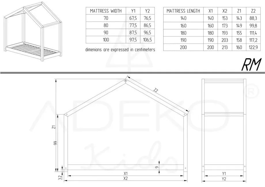 Natúr színű házikó alakú ágyneműtartós gyerekágy kihúzható pótággyal, ágyráccsal 90x200 cm RM – Adeko