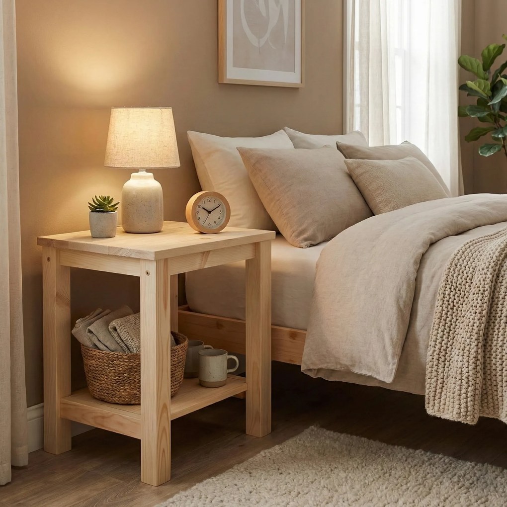 Éjjeliszekrény, masszív/természetes, FOSIL