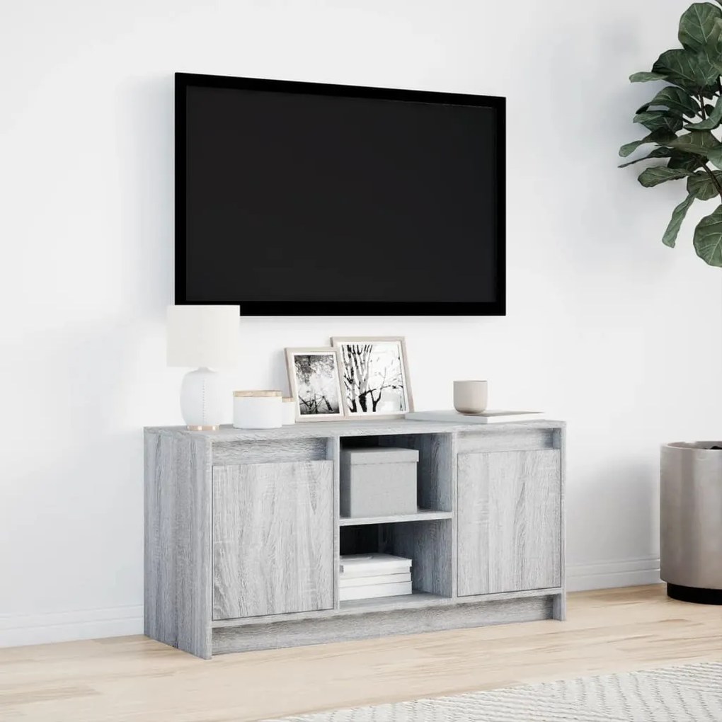 szürke sonoma színű szerelt fa LED-es TV-szekrény 100x34x50 cm