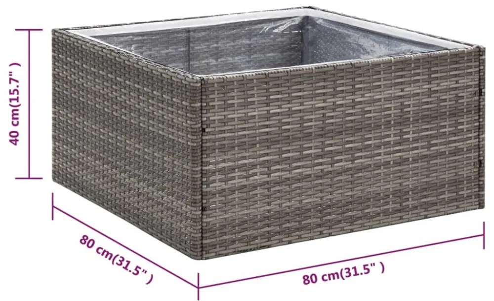 szürke polyrattan kerti ültetőláda 80 x 80 x 40 cm