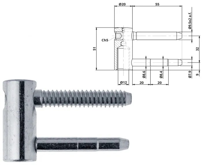 Otlav pánt 3D 20mm LÁNY ezüst (csaphossz 55mm)