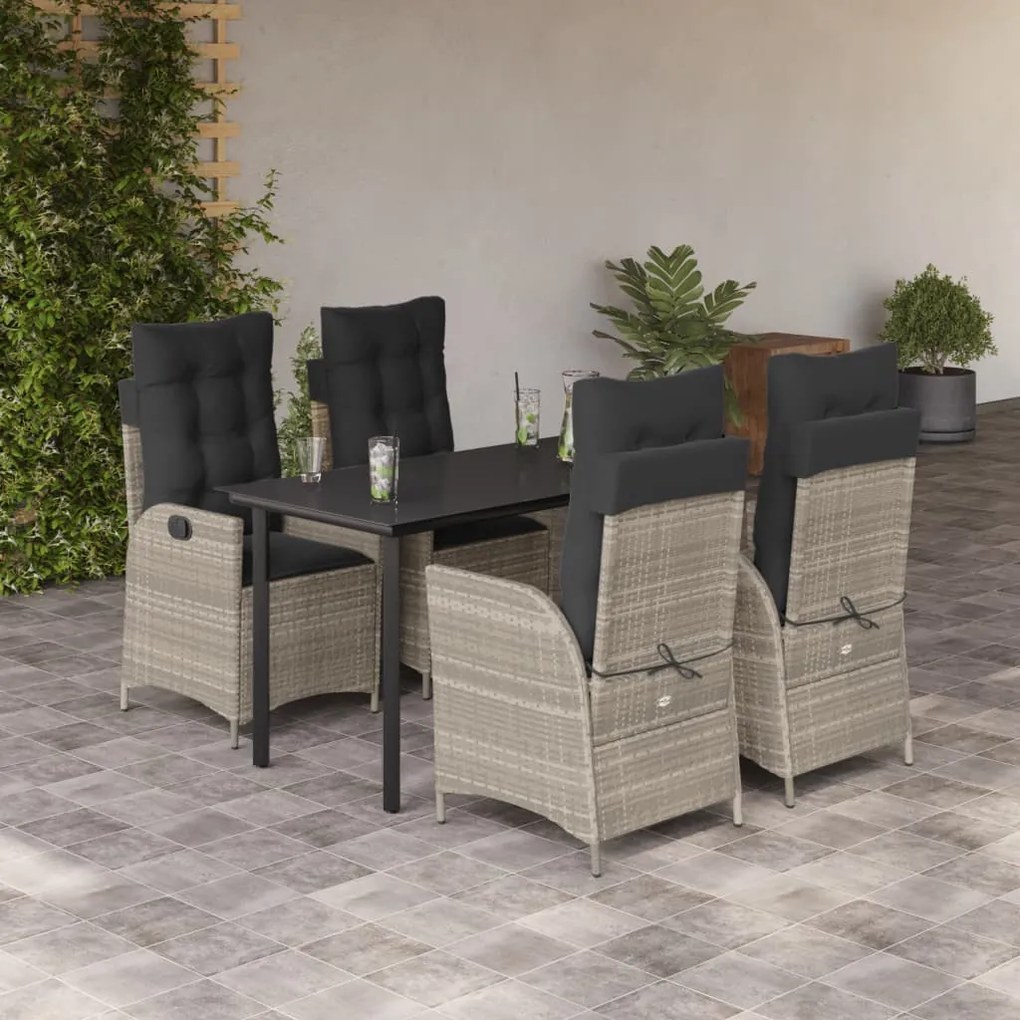 5részes világosszürke polyrattan kerti étkezőgarnitúra párnával