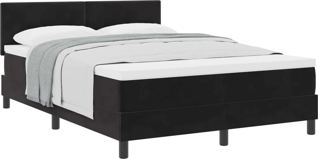 vidaXL Boxrugós ágy matracmal fejtámlával Fekete 140 x 190 cm Bársony