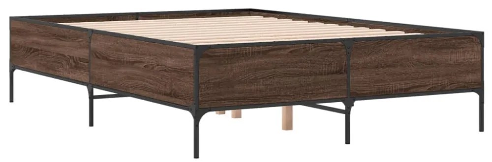 barna tölgyszínű szerelt fa és fém ágykeret 140x190 cm