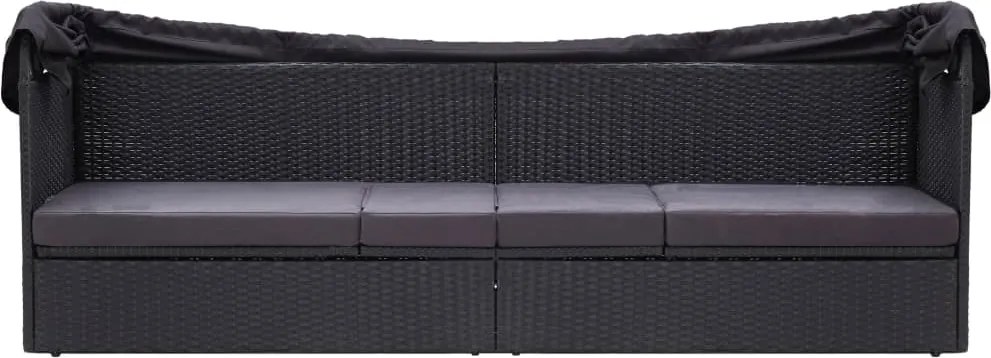 vidaXL fekete polyrattan kültéri kanapé napellenzővel