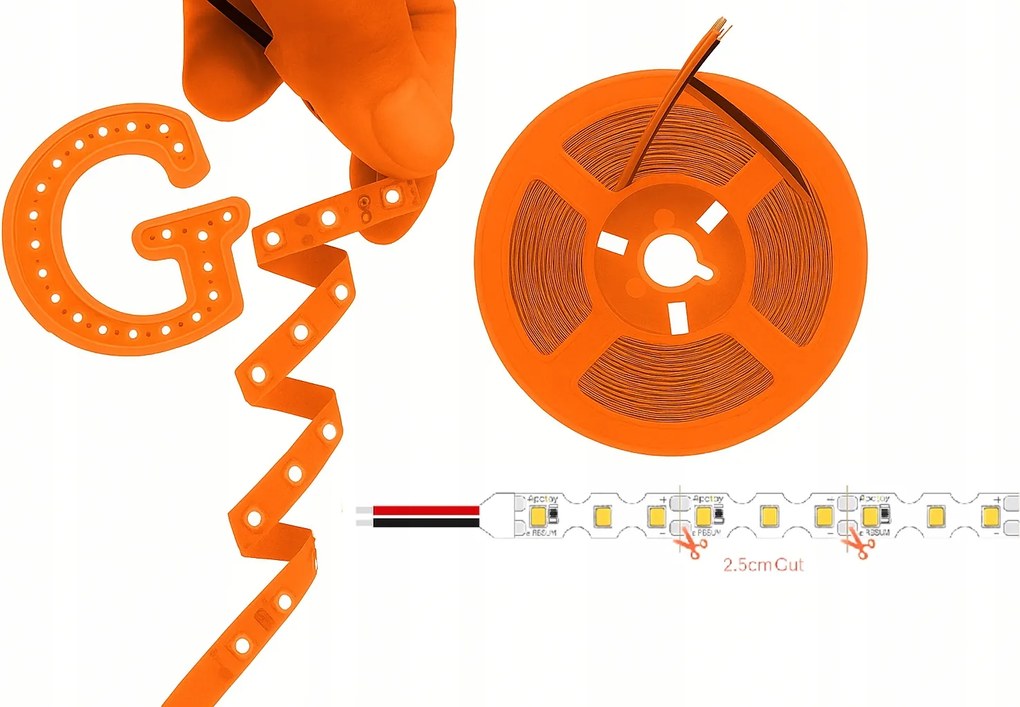 Led szalag 10m 12V 2835 Smd 8W/m S-Shape 6mm Narancssárga Rugalmas