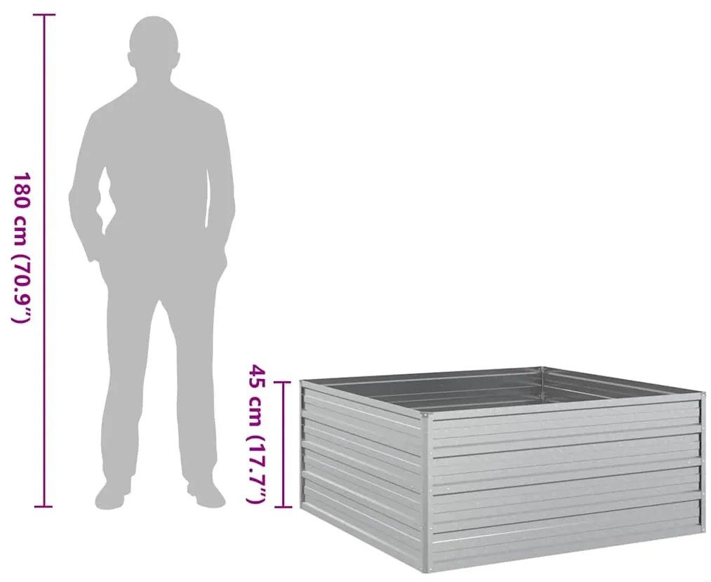 ezüstszínű horganyzott acél kerti magaságyás 100 x 100 x 45 cm