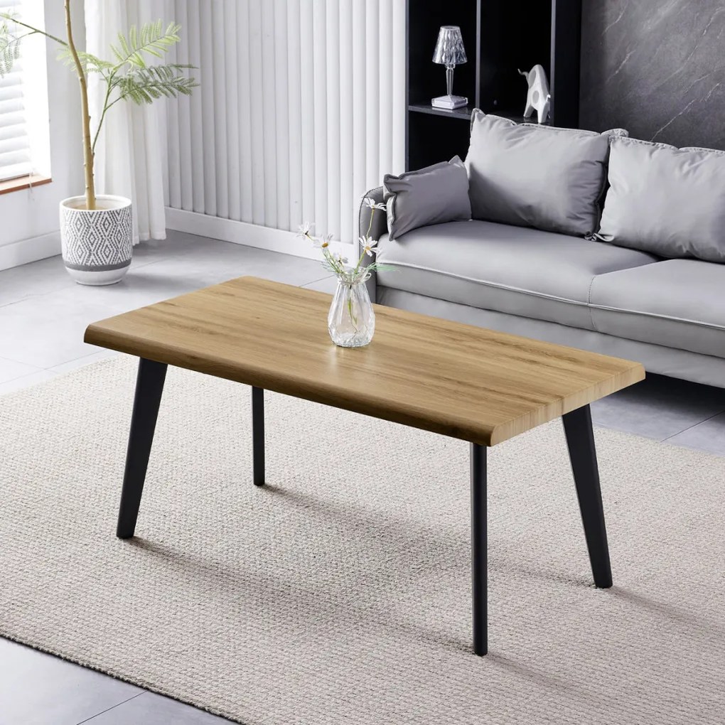 Măsuță de cafea 120x60x55 cm, blat MDF, decor stejar salbatic, picioare metalice