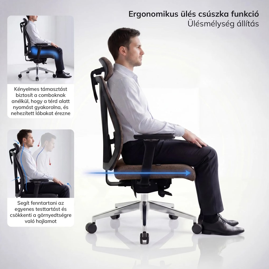 Ergonómikus, forgó irodai szék, barna: VECTOR
