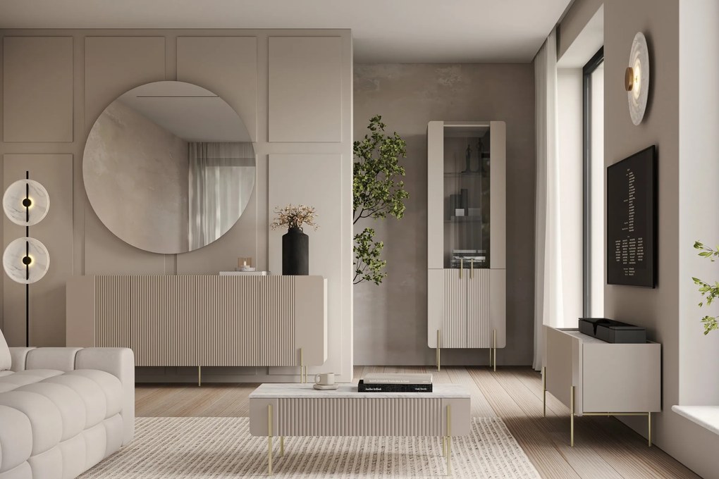 Malmi TV-szekrény 150 cm - kasmír / crema bianca / arany lábak