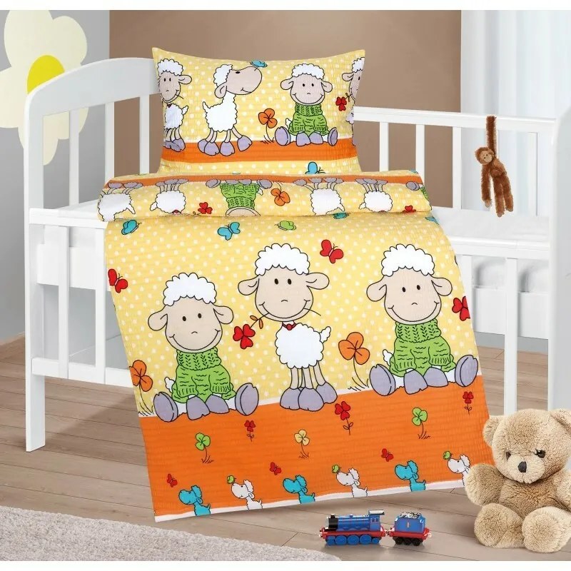 Bellatex Baby krepp ágynemű Agata Sheep sárga 90 x 135 cm, 45 x 60 cm,