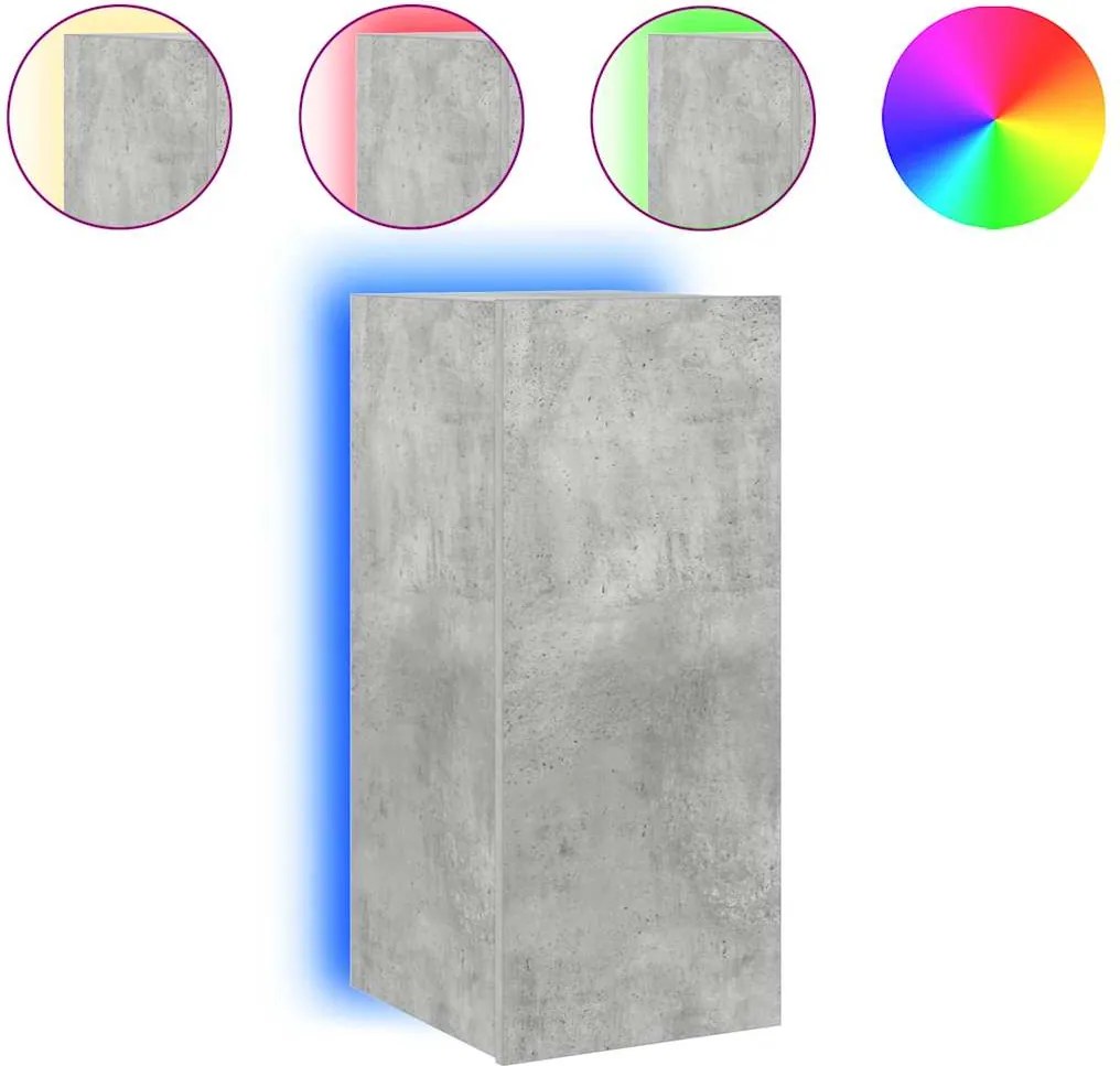vidaXL betonszürke falra szerelhető TV-szekrény LED-del 30,5x35x70 cm