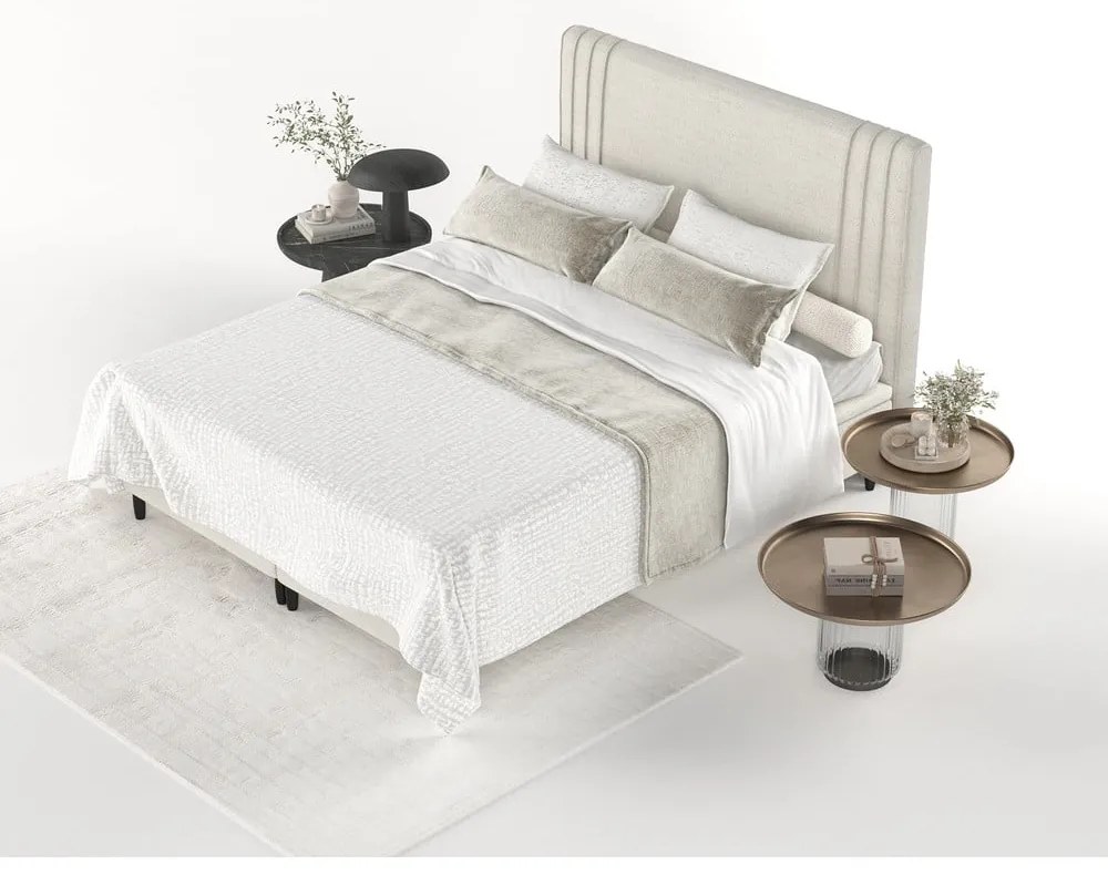 Bézs kárpitozott ágyneműtartós franciaágy 160x200 cm Musca – Maison de Rêve