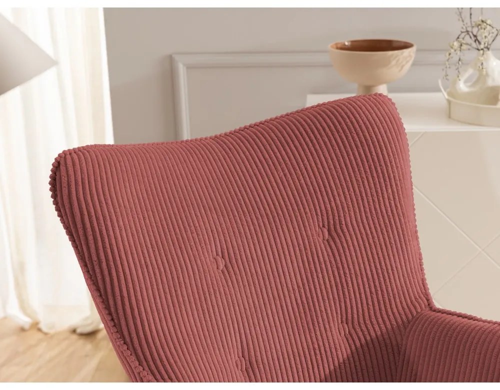 Piros kordbársony fotel lábtartóval Niko – Ropez