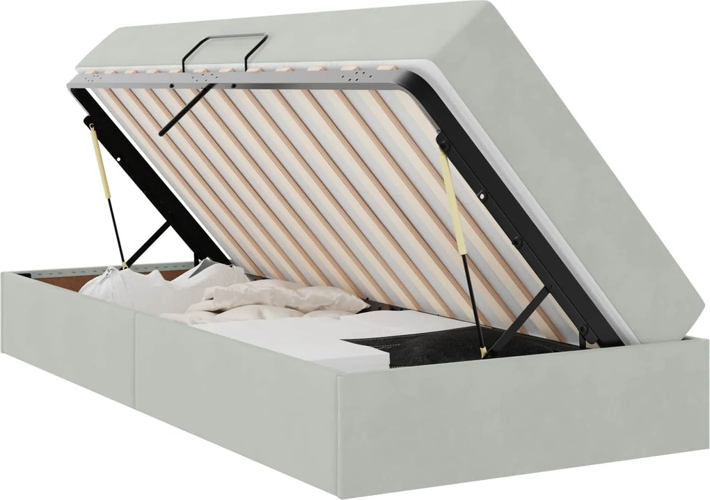 vidaXL Ágy tárolóval és matraccal Világosszürke 90 x 200 cm Bársony